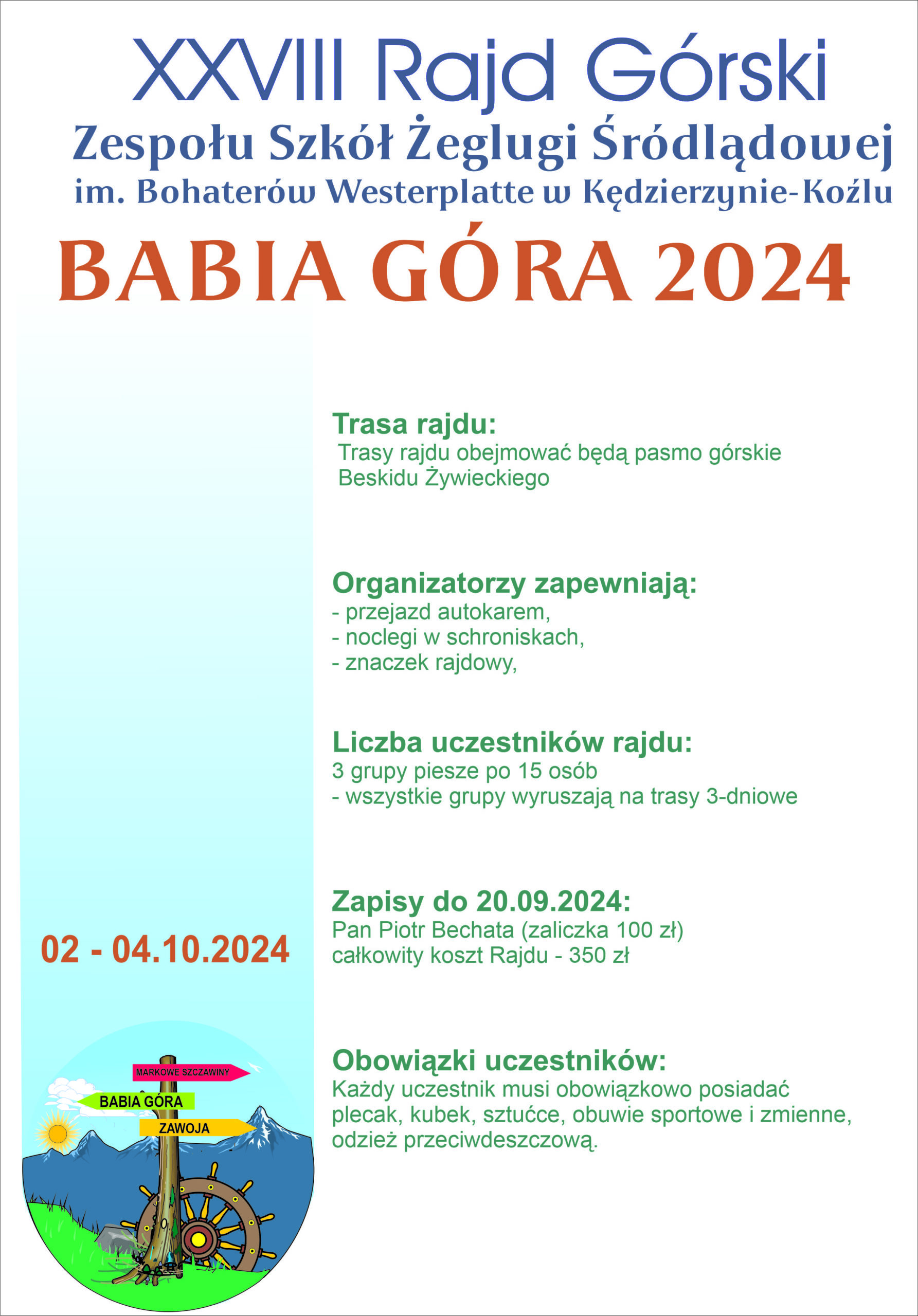 ZAPISY NA XXVIII SZKOLNY RAJD GÓRSKI 2-4.10.2024